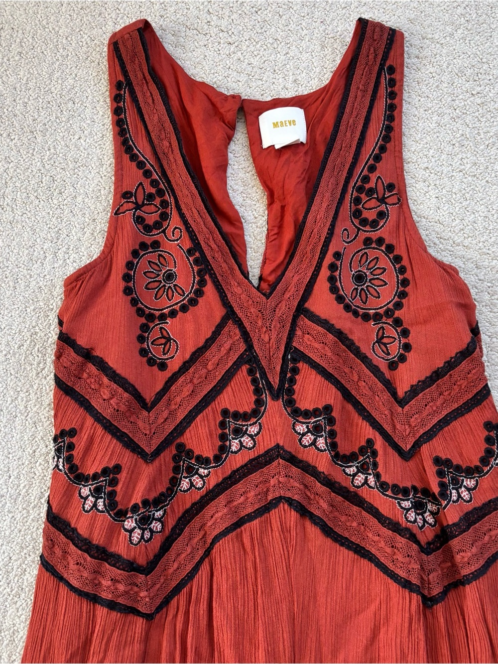 Anthropologie Maeve Sleeveless Rust Wide-Leg Jumpsuit with Black Embroidery - Picture 2 of 5